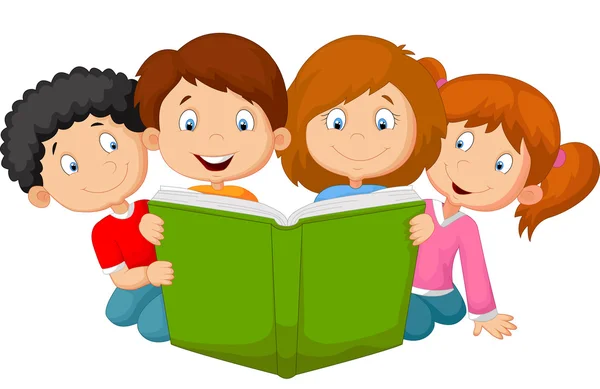 Niños de dibujos animados leyendo libro — Vector stock © tigatelu ...