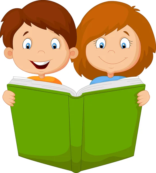 Niños de dibujos animados leyendo libro — Vector stock © tigatelu ...