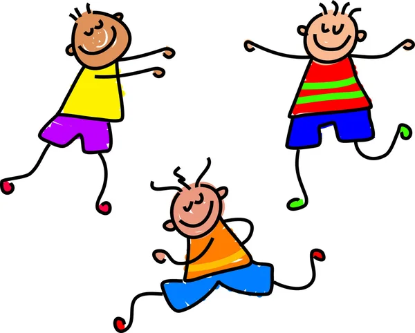 Niños felices de personaje de dibujos animados jugando — Vector ...