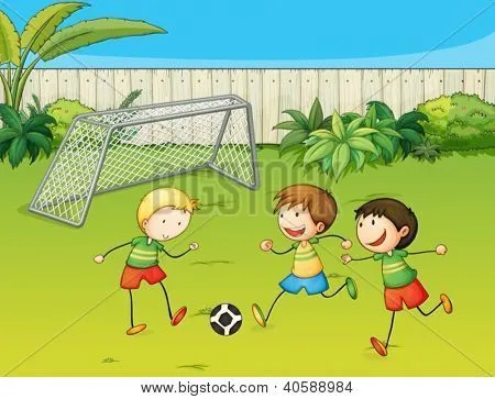Dos niños jugando futbol animado - Imagui