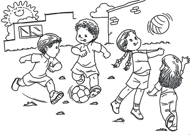 Niños y niñas jugando a la pelota para colorear - Imagui