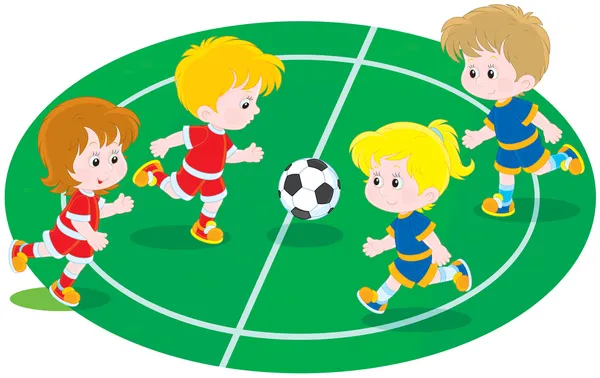 niños jugando al fútbol — Vector stock © AlexBannykh #37561489
