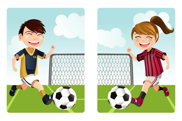 Niños jugando al fútbol — Vector stock © artisticco #8909119