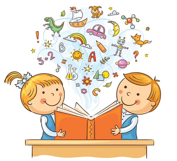 Niños leyendo un libro juntos — Vector stock © Katerina_Dav #66047329