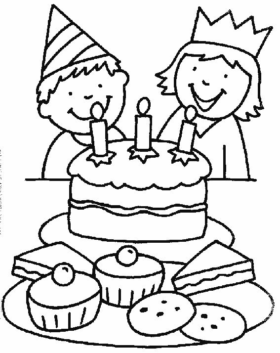 Niños con torta para colorear - Imagui