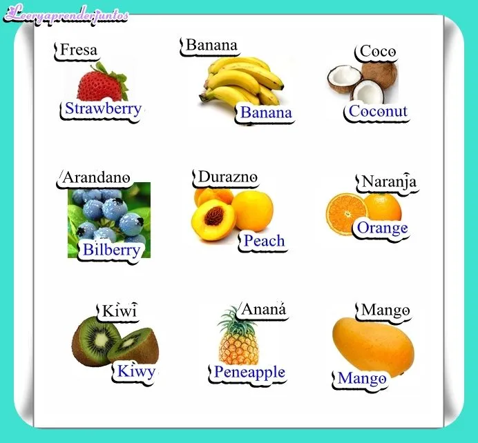 Nombres de frutas en inglés y español con su dibujos juntos todos ...