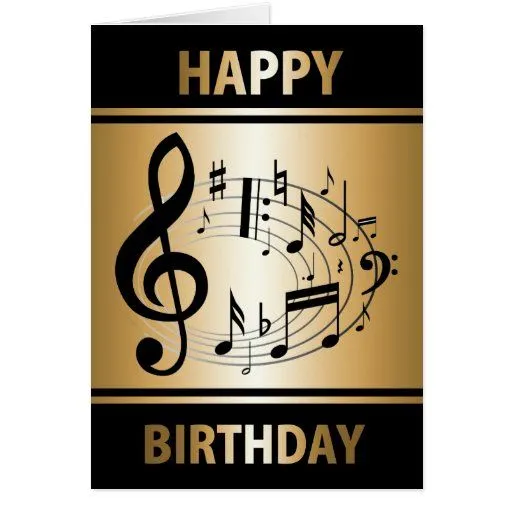 Notas musicales negras en forma oval en cumpleaños tarjeta de ...