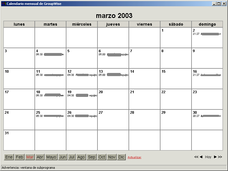 Novell Documentation: GroupWise 6.5 - Uso del Calendario de WebAccess