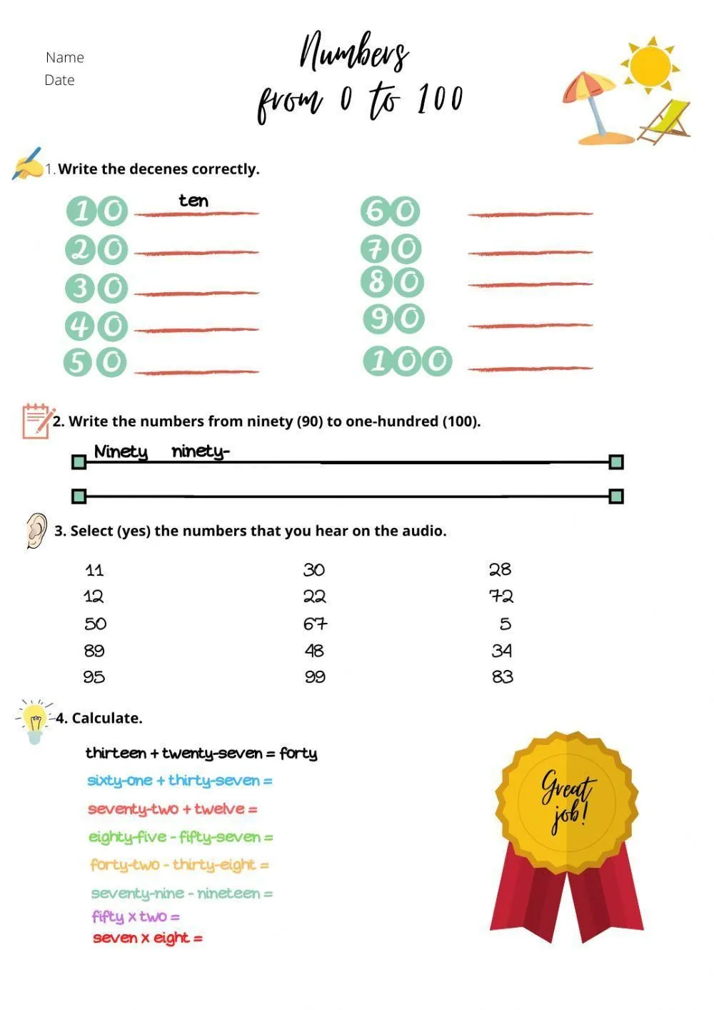Numbers from 1 to 100 | Live Worksheets