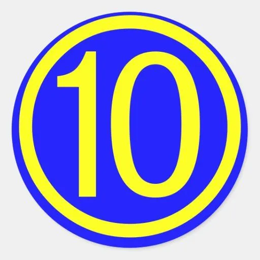 número 10 en un círculo, fondo azul etiquetas redondas | Zazzle