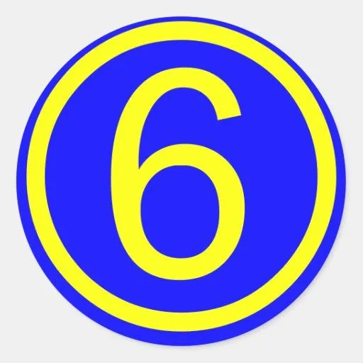 número 6 en un círculo, fondo azul pegatina redonda | Zazzle