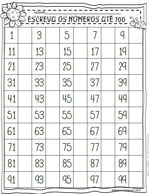 Números de 1 a 100 - Atividades Para Imprimir - Blog Cantinho ...