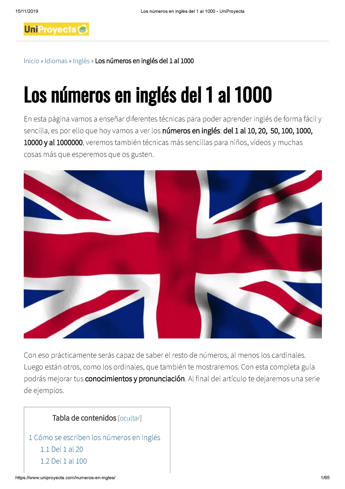 Los números en inglés del 1 al 1000 Uni Proyecta - Inicio » Idiomas » Inglés  » Los números en inglés - Studocu