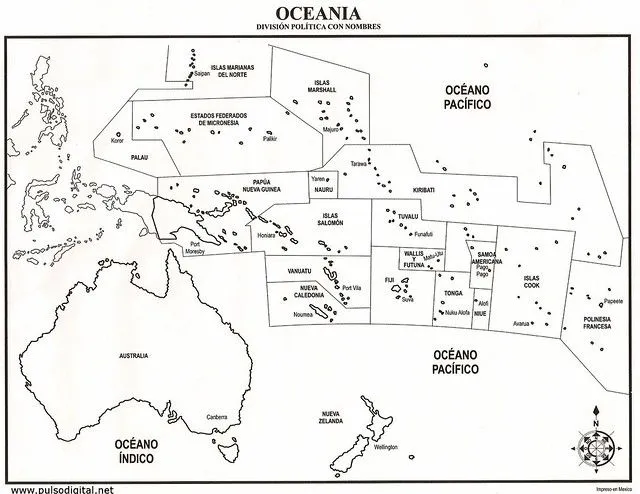 Mapa de la division politica de oceania con nombres - Imagui
