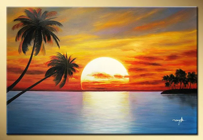 Online Cheap Wholesale Hand Painted Decorative The Sun Rising Palm ...