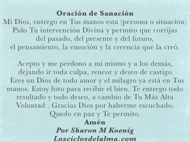Oración de Sanación Sharon M Koenig | Citas y Frases de Los Ciclos ...