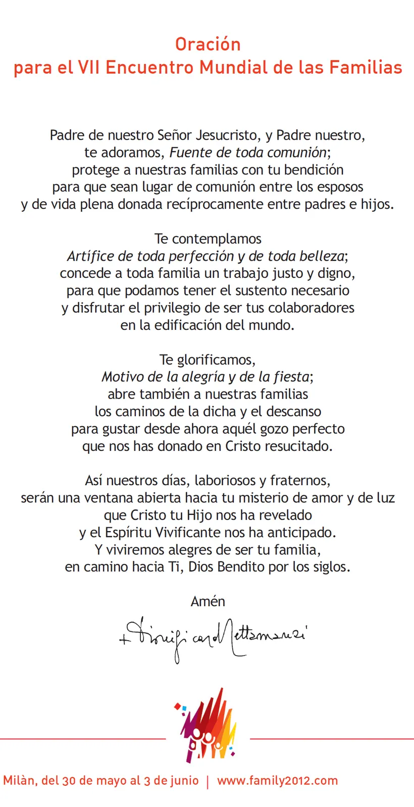 Oración para el VII Encuentro Mundial de las Familias 2012 ...