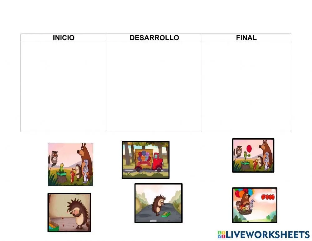 Ordenar cuento El erizo y el globo worksheet | Live Worksheets