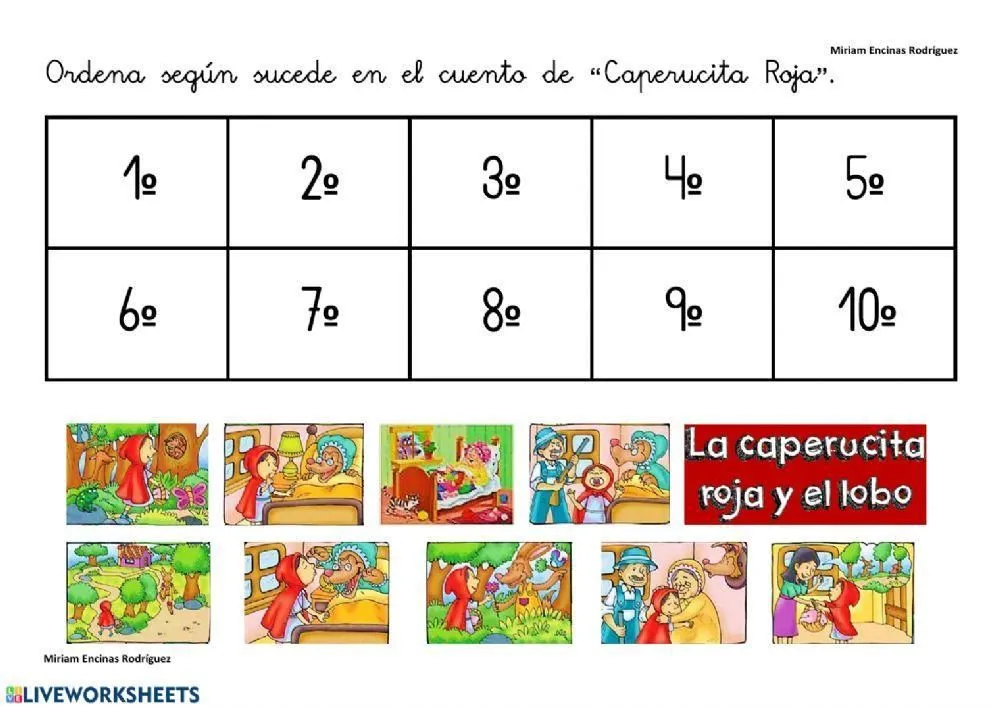 Ordenar Secuencia Caperucita Roja interactive worksheet | Live Worksheets