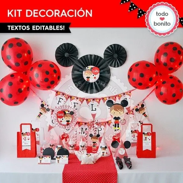 Orejas Mickey Rojo: decoración de fiesta - Todo Bonito
