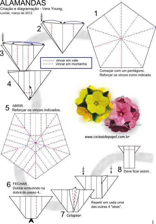 Diagrama ALAMANDA amarela e rosa pg 01 | Origami Flowers ...