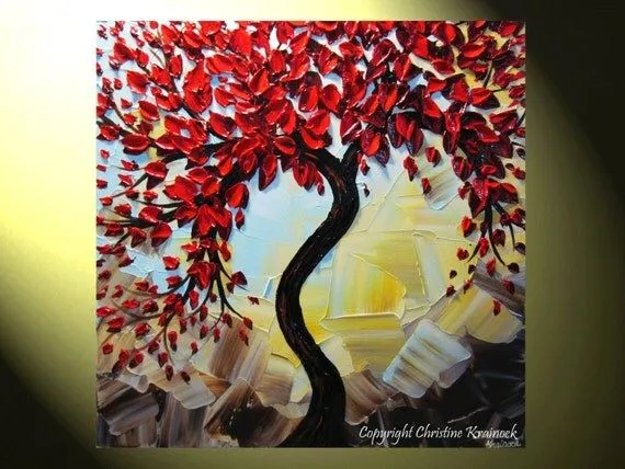 Original arte abstracto pintura rojo árbol de por ChristineKrainock