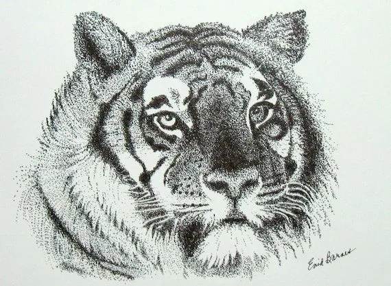 Original tigre puntillismo lápiz y tinta de dibujo por MYDOTSHOP