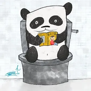 cuaderno en la luna: oso panda sentado en el váter
