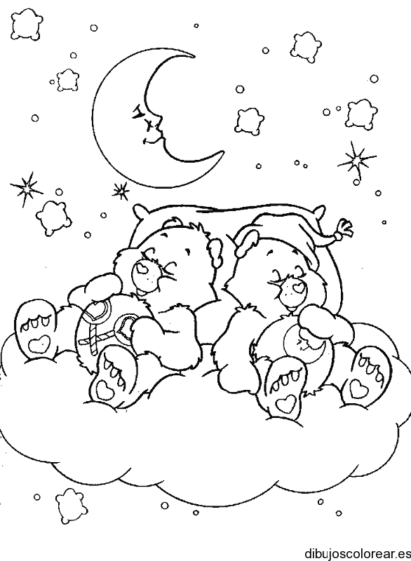 Dibujo de los osos cariños bajo la luna | Dibujos para Colorear