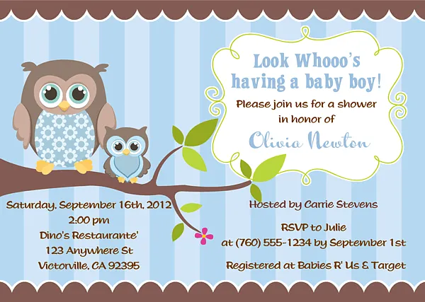owl baby shower invites template | Best Template Collection