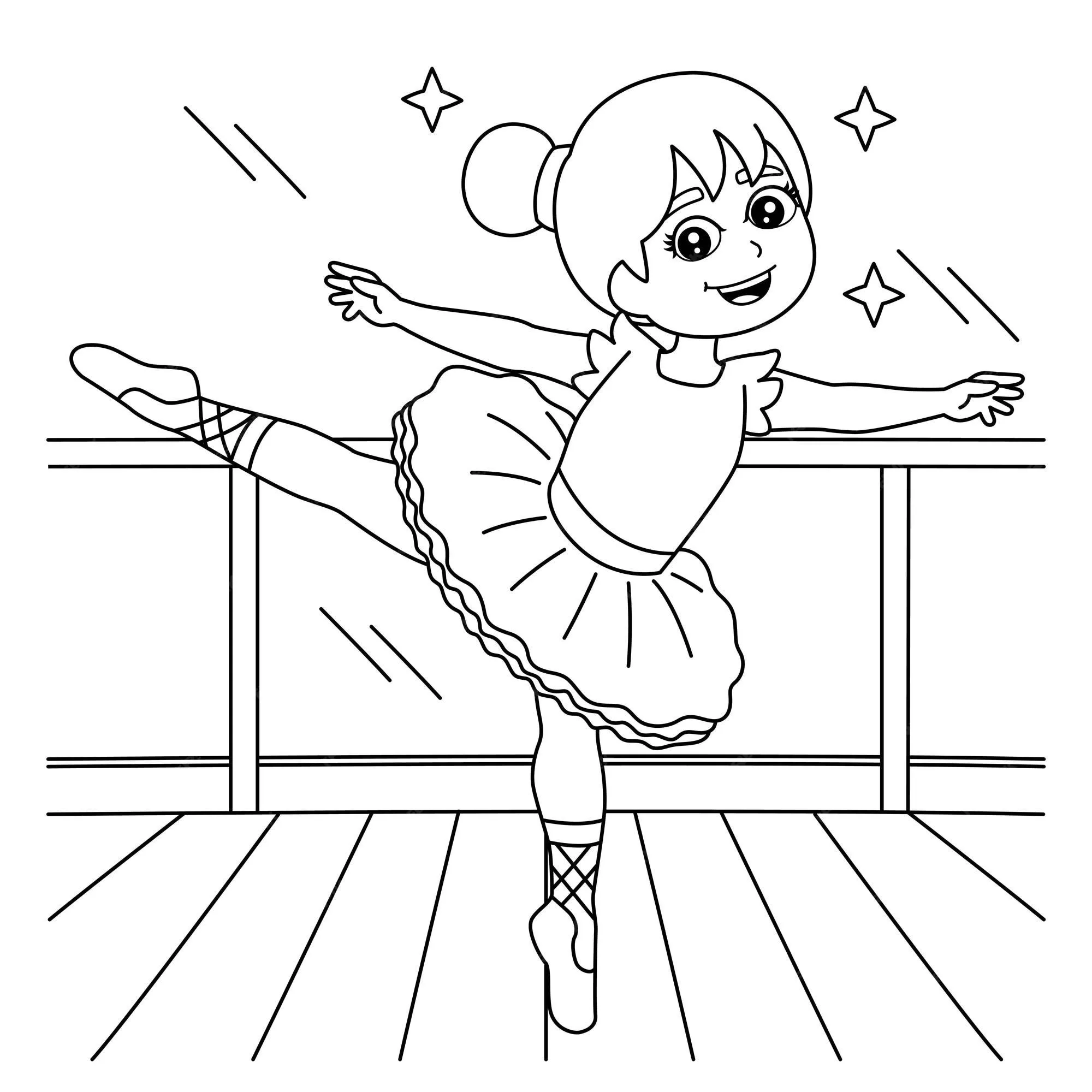 Página para colorear de niña bailarina bailando para niños | Vector Premium