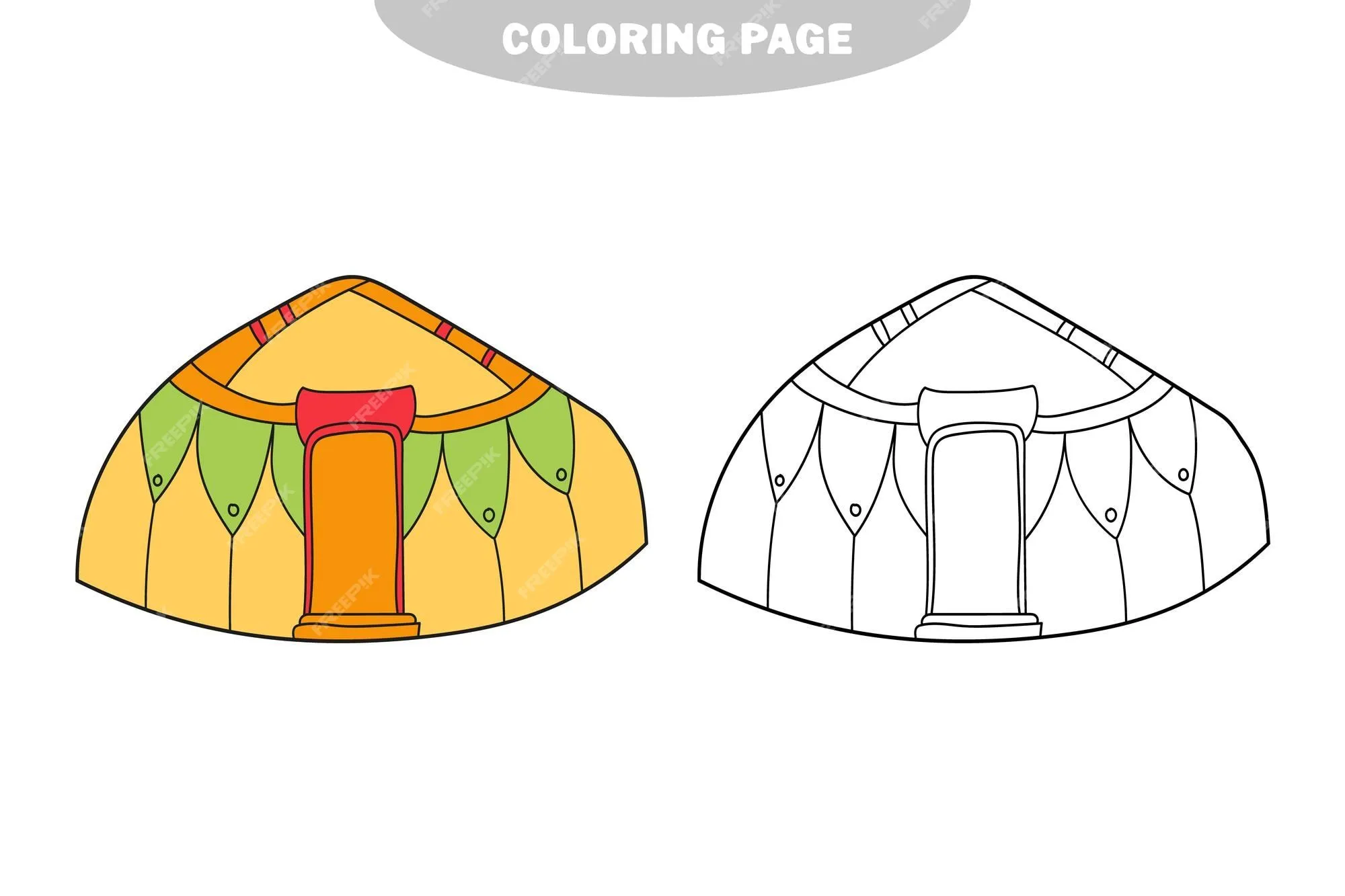 Página para colorear simple. yurta de nómadas. página de libro para  colorear para niños. | Vector Premium