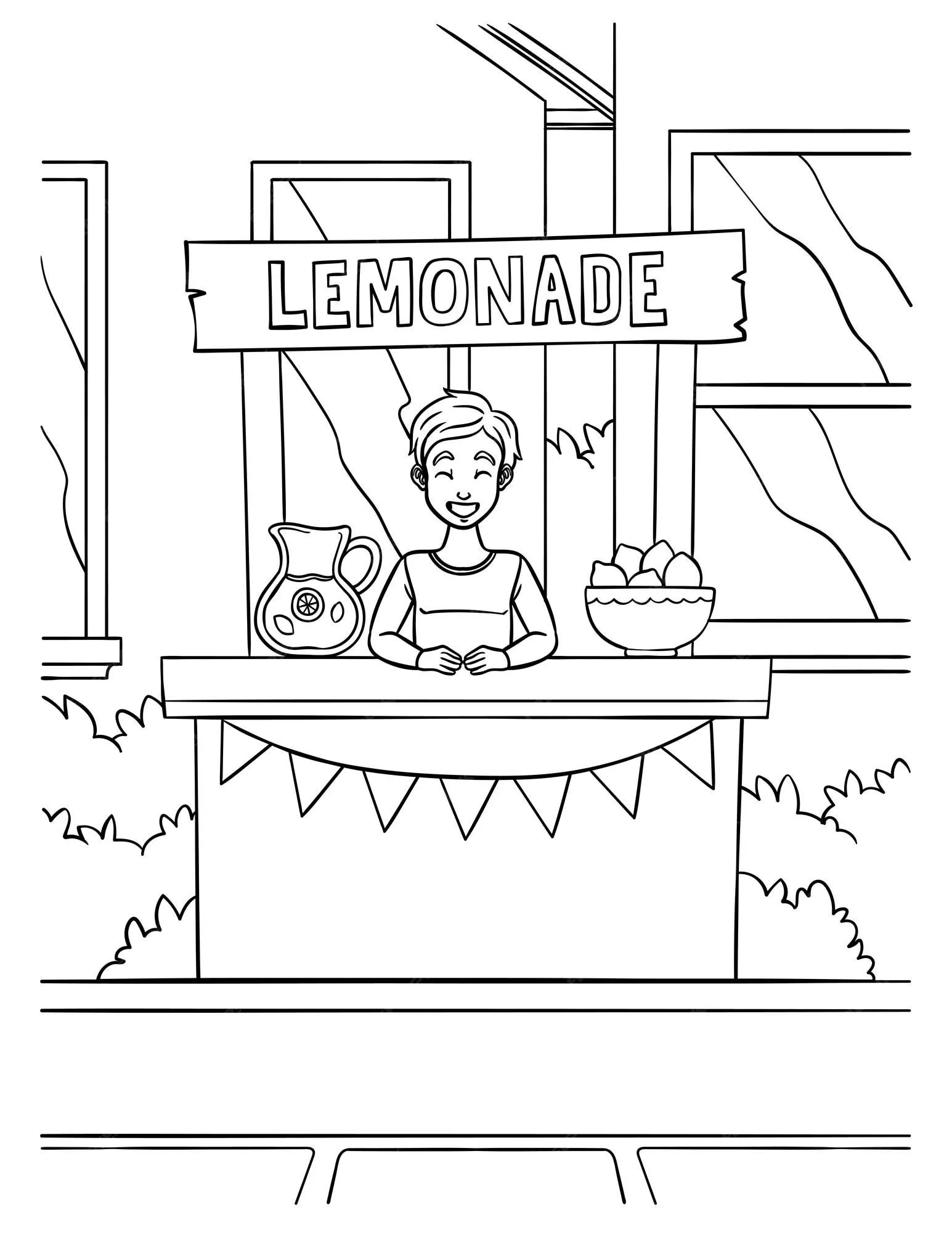 Página para colorear de vendedor de jugo de limonada para niños | Vector  Premium