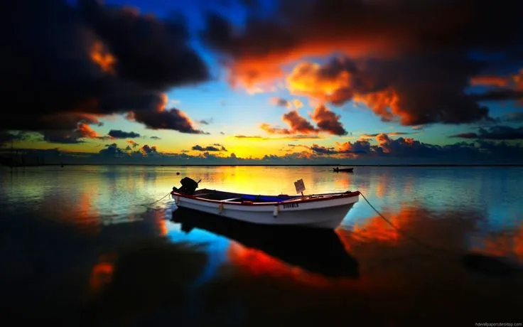 paintings Sunrise On the Ocean Boats | HD Wallpapers 1080p, Full ...