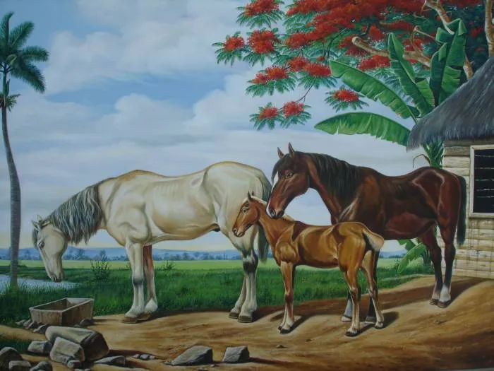 paisaje cubano con caballos Camilo Carbonell - Artelista.com
