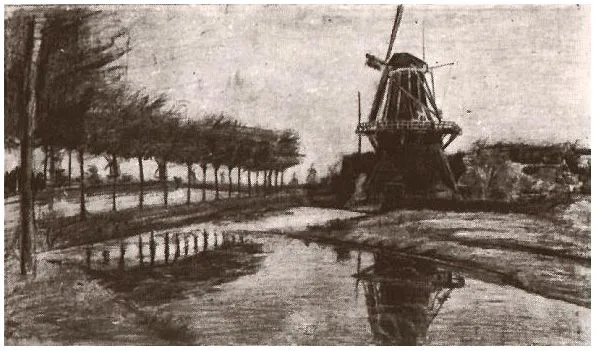 Paisaje con molino de Vincent van Gogh | 1122 | Dibujos | Lápiz ...