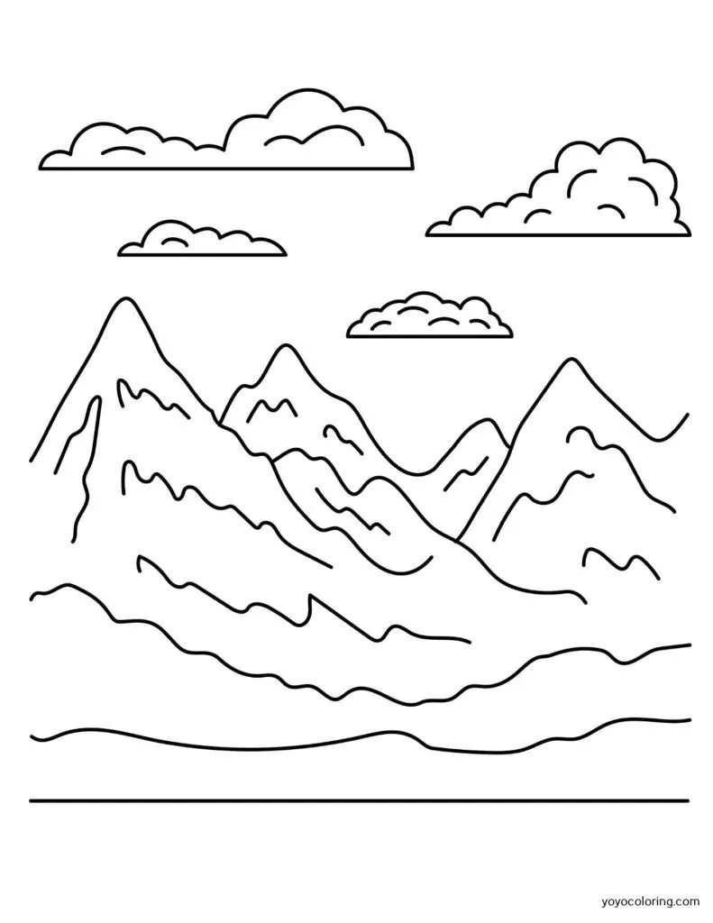 Paisaje de montaña para colorear ᗎ Plantilla de pintura imprimible