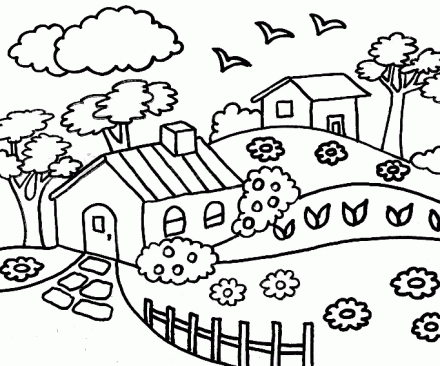 para imprimir y colorear de unas casitas situadas en medio de un ... para imprimir y colorear de unas casitas situadas en medio de un ...