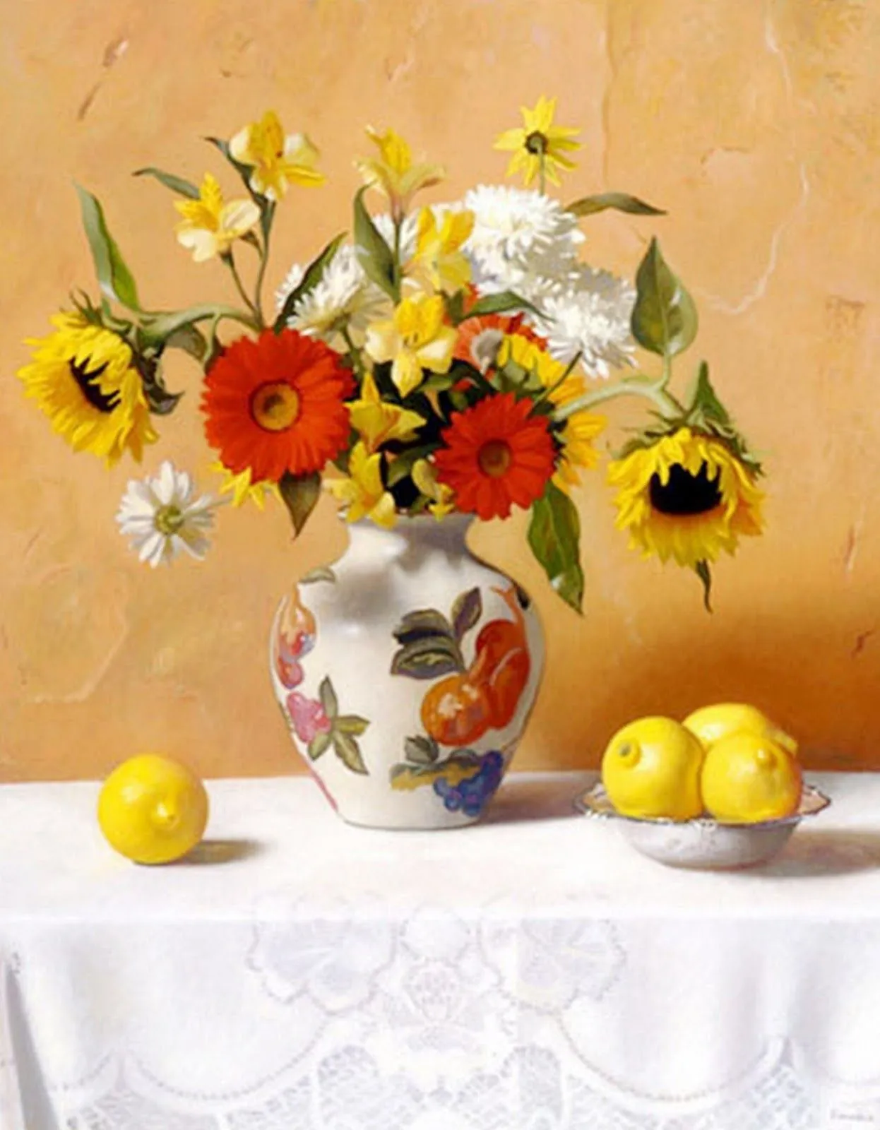 Paisajes y Bodegones: Jarrón con Flores en Bodegones, Pintura Realista