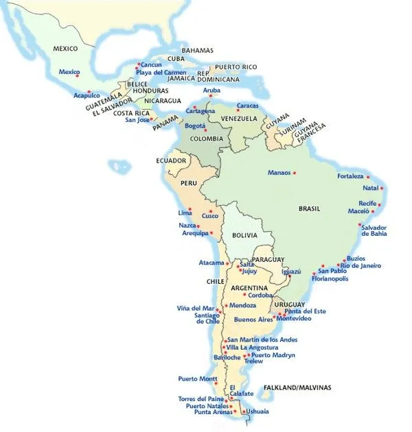 Paises latinoamericanos mapa - Imagui