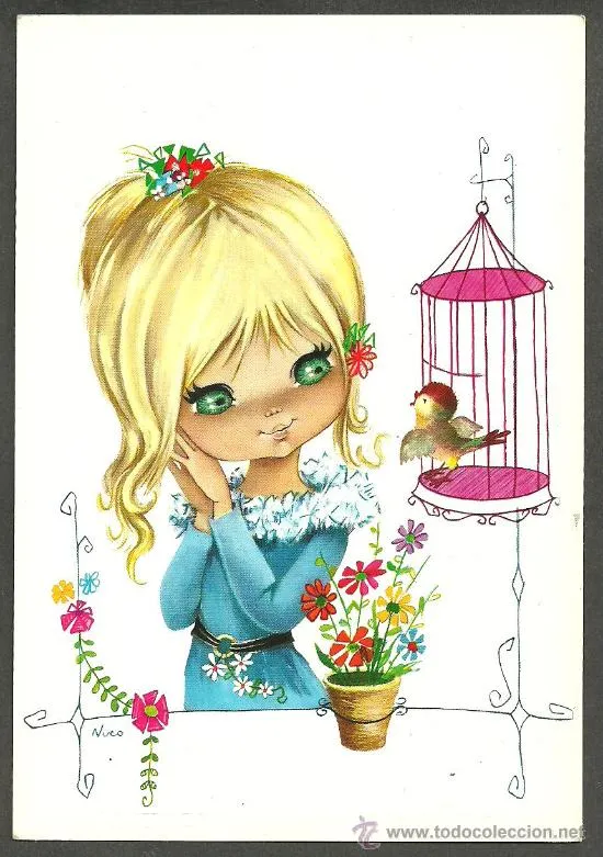 DIBUJO - JOVENCITA Y PAJARITO - NUCO - DIBUJANTE (Postales - Dibujos ... DIBUJO - JOVENCITA Y PAJARITO - NUCO - DIBUJANTE (Postales - Dibujos ...