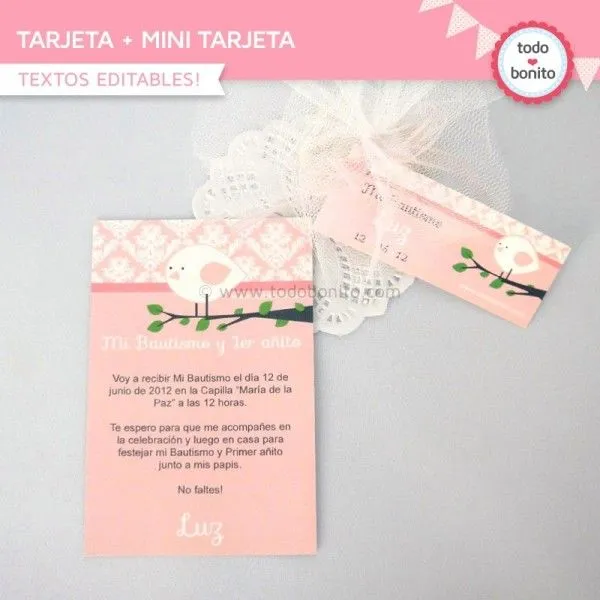 Pajarito rosa: tarjeta + mini tarjeta - Todo Bonito