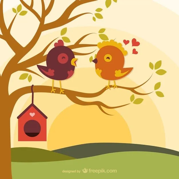 Pájaros del amor de dibujos animados en la rama | Descargar ...