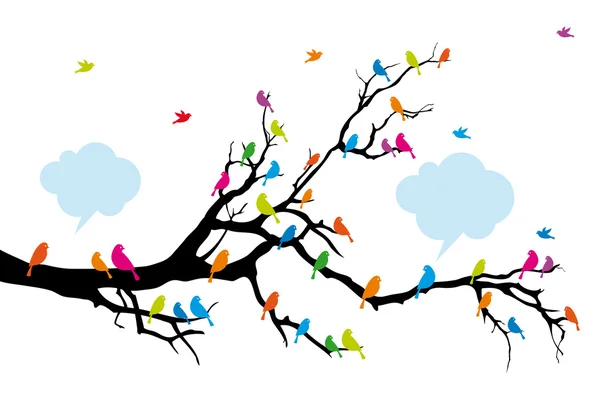 Pájaros en árbol de color, vector — Vector stock © beaubelle #13544559