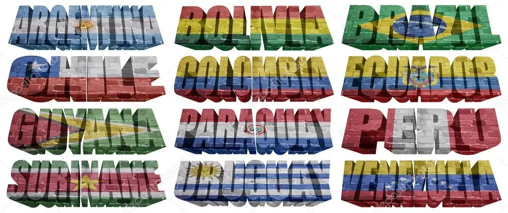Palabras de bandera de los países de América del sur — Foto stock ...
