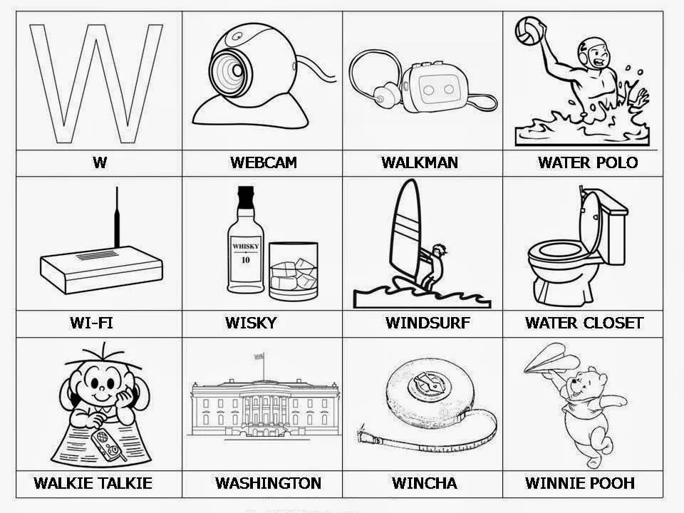 Palabras que comienzen con W + dibujos para imprimir | Material ...