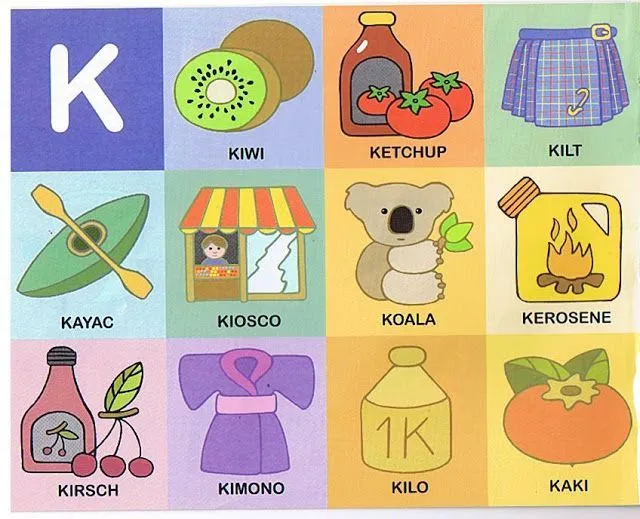 Palabras con "K" con imágenes y dibujos para imprimir - Para niños
