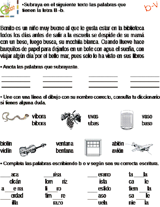Palabras con B y V – tareas escolares para segundo grado