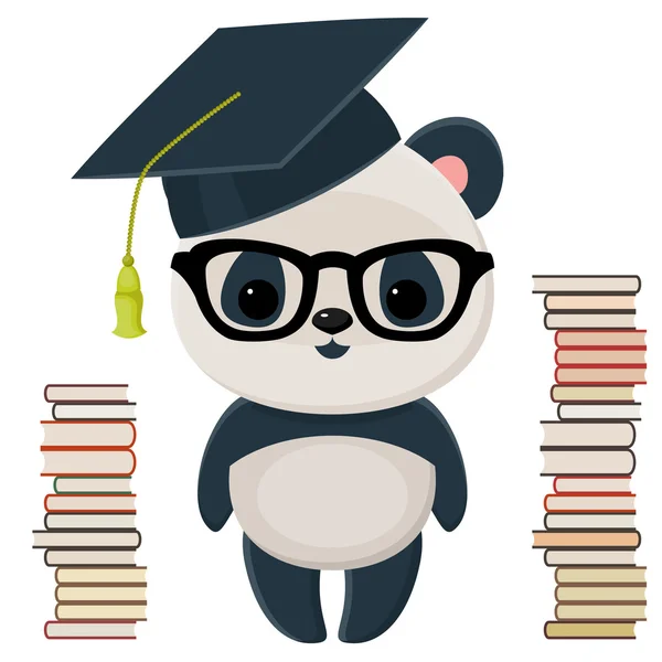 Panda en un gorro de graduación con libros — Vector stock ...