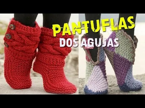 Pantuflas de Lana - Tejidas en dos Agujas - YouTube